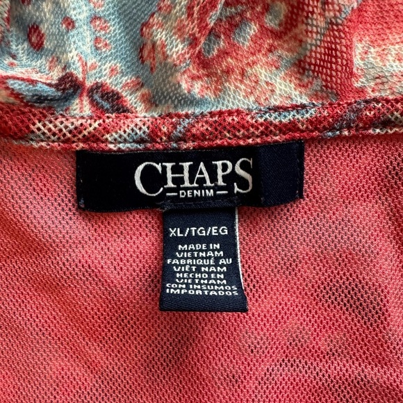 CHAPS Denim Paisley Ruffle XL Boho Lace-Up Blouse Romantic Western Festival G15 - Picture 10 of 10